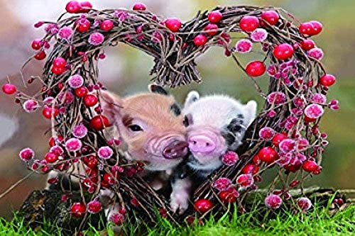 Jigsaw Puzzles Puzzle 2000-Piece - Two Little Pigs with Heart-Shaped Cherries DIY Wooden Toys Games Puzzles 38 * 26cm von TNTEVX