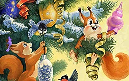 Puzzle 1000 Teile Weihnachtsbaum Eichhörnchen Und Vogelmuster Kinder Lernspielzeug Heimdekoration Geschenk 50X75Cm 38x52CM von TNTEVX