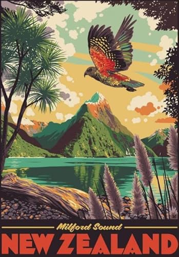 Puzzle 2000 Teile Landschaft Neuseeland Vintage Reisekunst Poster Dekompressionsspiel Für Erwachsene Spielzeug Qz613Yk 70x100CM von TNTEVX