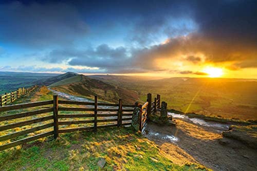 Sonnenauf- und -untergänge, England, Mam Tor, Peak District, 1000-teiliges Holzpuzzle, 29,5 x 19,7 Zoll, 26 x 38 cm von TNTEVX