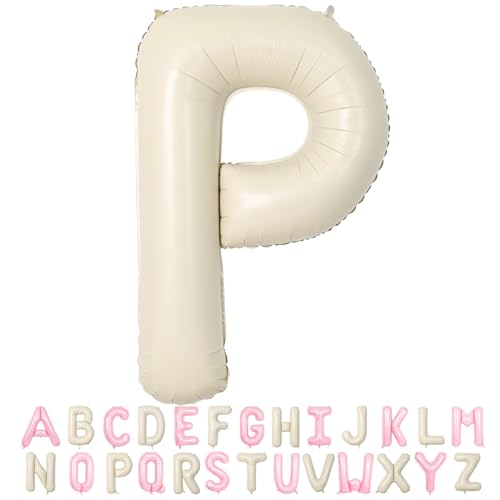 Folienballon Buchstaben Beige P, 40 Zoll XXL Creme Weiß Buchstaben Luftballon P, Große Alphabet Ballons Buchstabe P Sandweiß, für Geburtstag Hochzeit Jubiläum Babyparty Taufe Party Deko JGA Geschenk von TNYKER