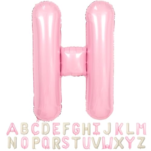 Folienballon Buchstaben H Rosa, 100cm XXL Pastell Rosa Helium Luftballon H, Große Alphabet Ballons Buchstabe H Pink, für Mädchen Geburtstag Hochzeit Jubiläum Babyparty Taufe Party Deko von TNYKER