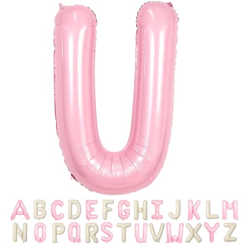 Folienballon Buchstaben U Rosa, 100cm XXL Pastell Rosa Helium Luftballon U, Große Alphabet Ballons Buchstabe U Pink, für Mädchen Geburtstag Hochzeit Jubiläum Babyparty Taufe Party Deko von TNYKER