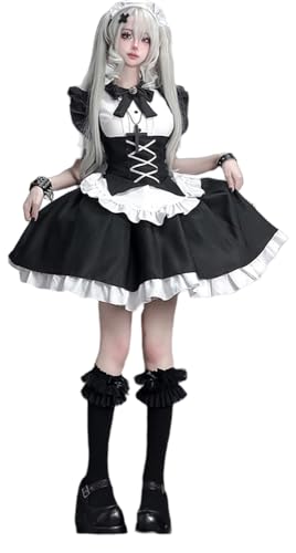 TO KU TOO YUO 3-teiliges gotisches Dienstmädchen-Outfit, Lolita-Mädchenkleid, Anime-Cosplay-Kostüm, Verkleidung für Damen, Größe XL von TO KU TOO YUO