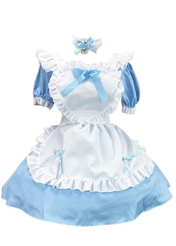 TO KU TOO YUO 4PCS Maid Outfit Lolita Maid Dress Bow Dress Set Anime Cosplay Kostüm Set Fancy Dress Kostüm für Frauen (Blau, XL) von TO KU TOO YUO