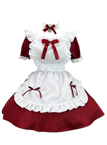 TO KU TOO YUO 4PCS Maid Outfit Lolita Maid Dress Bow Dress Set Anime Cosplay Kostüm Set Fancy Dress Kostüm für Frauen (Rot, L) von TO KU TOO YUO