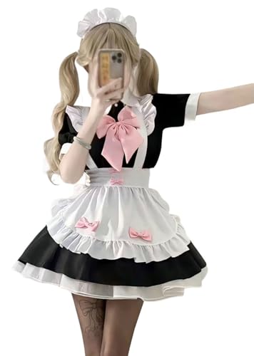 TO KU TOO YUO 4PCS Maid Outfit Lolita Maid Dress Pink Bow Dress Set Anime Cosplay Kostüm Set Fancy Dress Kostüm für Frauen (M) von TO KU TOO YUO