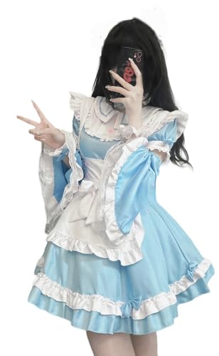 TO KU TOO YUO 4PCS Maid Outfit Lolita Maid Kleid Blau Weiß Kleid Set Anime Cosplay Kostüm Set Fancy Dress Kostüm für Frauen (L) von TO KU TOO YUO