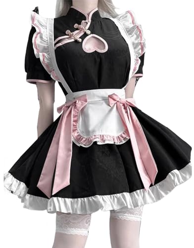 TO KU TOO YUO 4pcs Lolita Maid Outfit Chinesischer Stil Cheongsam Kleid Set Anime Cosplay Kostüm Verkleidung Kostüm für Frauen (S) von TO KU TOO YUO