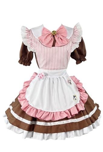 TO KU TOO YUO 5PCS Maid Outfit Lolita Maid Kleid mit Katzenpfote Brosche Anime Cosplay Kostüm Set Fancy Dress Kostüm für Frauen (Braun, L) von TO KU TOO YUO