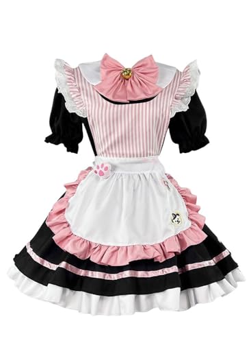 TO KU TOO YUO 5PCS Maid Outfit Lolita Maid Kleid mit Katzenpfote Brosche Anime Cosplay Kostüm Set Fancy Dress Kostüm für Frauen (Schwarz, L) von TO KU TOO YUO