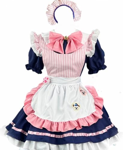 TO KU TOO YUO 5PCS Maid Outfit Lolita Maid Kleid mit Katzenpfote Brosche Anime Cosplay Kostüm Set Fancy Dress Kostüm für Frauen (Tiefblau, M) von TO KU TOO YUO