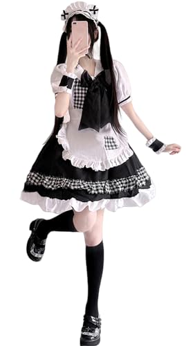 TO KU TOO YUO Süßes Dienstmädchen-Outfit, Lolita, große Schleife, Kleid-Set, Anime, Cosplay, Kostüm, Verkleidung für Damen (Schwarz, S) von TO KU TOO YUO