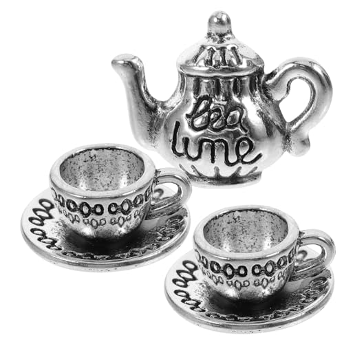 TOBBOMEY 1 Satz Mini- aus Metall Dollhouse zubehör küchen Dekoration winziger Wasserkocher kleines Teetassen-Puppenhaus kaffeetassen Puppenhaus Teetasse Teezubehör Legierung Silver von TOBBOMEY