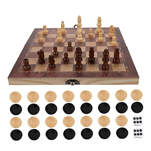 TOBBOMEY 29x29cm Holzschachspiel 3-in-1 Schachspielzeug für Jungen und Mädchen Pädagogisches Schachspielzeug Helle Schachfiguren von TOBBOMEY