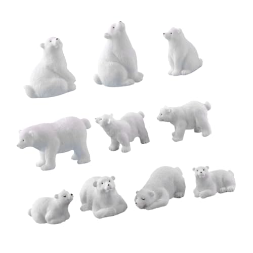 TOBBOMEY 10 STK Mikrolandschaftsdekoration Miniatur Verzierungen für Eisbärenmodelle Minifiguren Zahlenspielzeug Cute Decor gartendeko Mini-Eisbär Mikro-Landschaftsverzierung aus Harz Weiß von TOBBOMEY