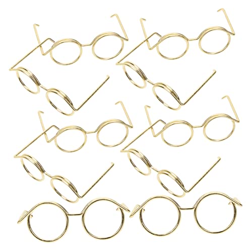 TOBBOMEY 10St Puppenbrille ferngläser kinderferngläser Brillenmodell Brillenrahmen Miniatur-Brillen-Requisiten Sonnenbrille Minibrille für Puppen dekorative Glasdekore Metall Golden von TOBBOMEY