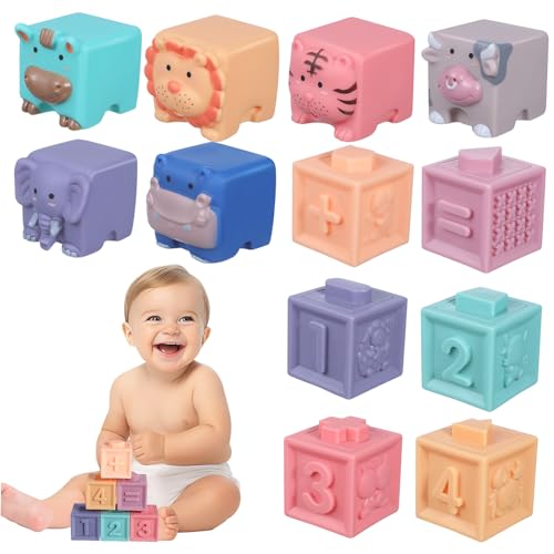 TOBBOMEY 12 STK Holzblock kinderzimmer Educational Toys Bausteine mit Aufbewahrungsbeutel babybrause Babyblöcke zum Bauen für Kleinkinder weiches Gummi von TOBBOMEY