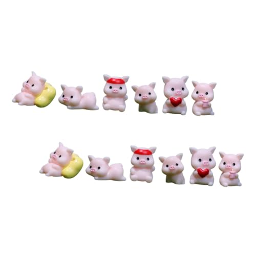 TOBBOMEY 12St Mini-Schweinchen-Modell Kinderspielzeug Sparschwein Bank Huhn Cute Decor miniaturfiguren bastelset tischplatte schweineverzierung Miniatur-Schweinchenfiguren Harz Rosa von TOBBOMEY