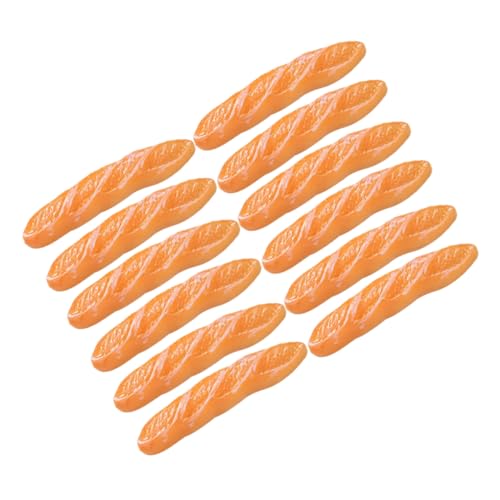 TOBBOMEY 12st Nachgemachtes Langes Baguette Praktisch Spielzeug Deko Miniaturbrot Mini-Essen Simulationsfrühstück Mini-frühstücksornament Winziges Essen Puppenhaus-Brot-Modell Harz Orange von TOBBOMEY