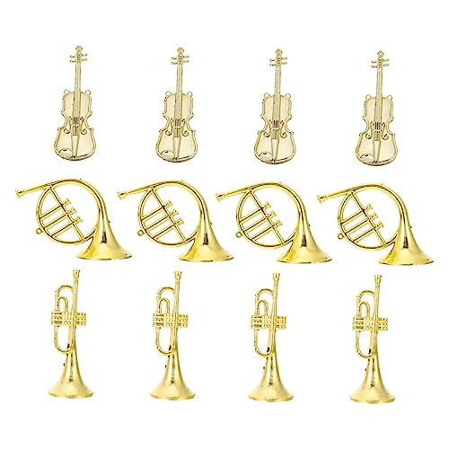 TOBBOMEY 12st Weihnachtsdekoration Für Musikinstrumente Weihnachten Weihnachtsglocke Roter Christbaumschmuck Hornverzierungen Weihnachtskarte Weihnachtsmusikboxen Plastik Golden von TOBBOMEY