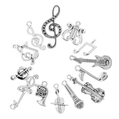 TOBBOMEY 14 Stück Musikzubehör Musiknoten Charm Musikarmband Gitarren Charm Geigen Halskette Für Gitarren Anhänger Süßer Handgefertigter Schmuck DIY Instrumenten Charms Violin von TOBBOMEY