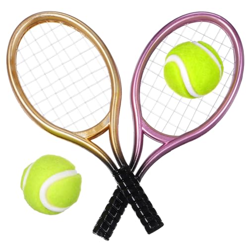 TOBBOMEY 2 Sätze Tennisschläger Tennis Bausatz Puppenhauszubehör Tennisschläger für Gummis Badminton Tennis zubehör Tennis Accessories Mini-Hausdekoration Puppenhaus-Tennis Plastik von TOBBOMEY