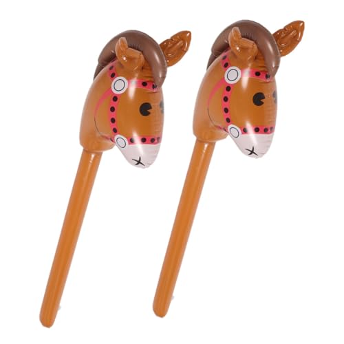 TOBBOMEY 2 Stück Aufblasbarer Pferdekopf Stick Halloween Dekoration Pferdekopf Stick Für Auf Stick Spielzeug Reitstock Western Motto Party Pferdekopf Ballon Stick Braunes Pvc von TOBBOMEY