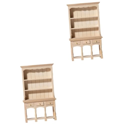 TOBBOMEY 2St Puppenhaus-Aufbewahrungsschrank Puppenhausmöbel Mini-Möbeldekor Bücherregal Bücherregal Miniatur Mini-Möbelspielzeug Miniatur-Holzschrank Bücherregale Puppensachen Birke Beige von TOBBOMEY