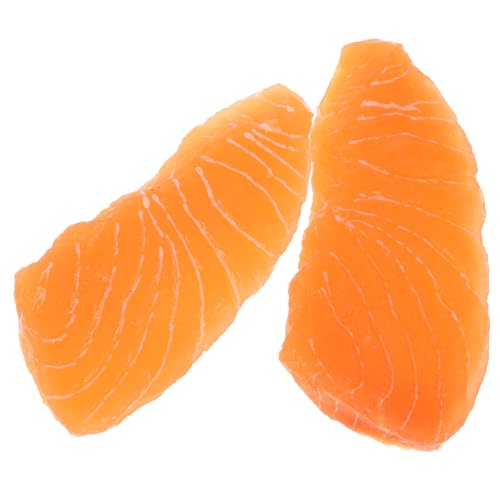 TOBBOMEY 2st Imitation Lachsfilet Fischflocken Essen Tischdekoration Küche Lebensmittelmodelle Künstlich Gefälschtes Sushi Realistischer Lachs Haushaltswaren Aquarium- Orange PVC von TOBBOMEY