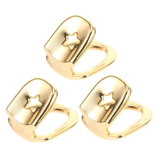 TOBBOMEY 3 Stück Hip Hop Zahnzubehör Top Zähne Einzelkappe Metallzähne Grill Party Zahndekorationen Dekorative Zähne Schmuck Cosplay Grill Einzelzahnkappe Kupfer Golden von TOBBOMEY