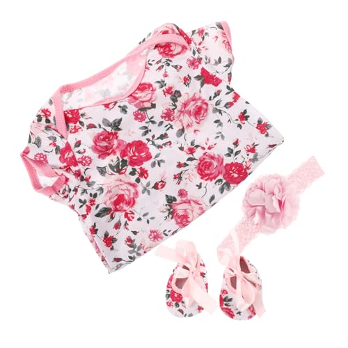 TOBBOMEY 3 Stück Puppenkleidung Accessoires Mädchen Outfits Neugeborenen Outfit Rosenmuster Bodysuit Kurzärmelig Einteiliger Overall Wiedergeborene Puppenzubehör Wiedergeborene von TOBBOMEY