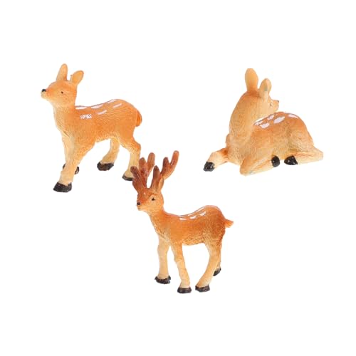 TOBBOMEY 3st Mikrolandschaftstiere Geweih-Cupcake-Topper Rehbraune Figur Waldtierfiguren Elch Figur Tierfiguren Zum Sammeln Hirsch Kuchen Topper Wild Lebende Figuren Tierstatue Orange Harz von TOBBOMEY