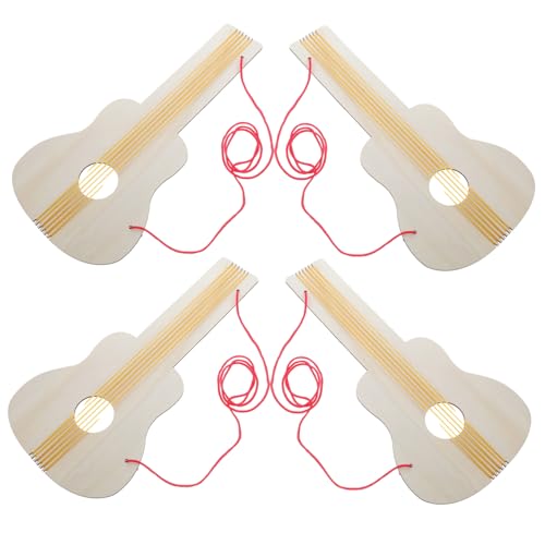 TOBBOMEY 4 Stück Gitarrenspielzeug für innovatives Gitarre musikinstrumente für musikalisches Gitarrendekor Kinderukulele für Jungen hölzern Beige von TOBBOMEY