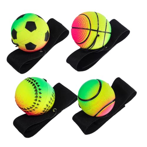 TOBBOMEY 4 Stück Hüpfball Sport Return Ball Baseball Handgelenkbälle Basketball Return Armband Handgelenk Return Ball Bulk Handwurf Spielzeug Sport Handgelenkbälle Handgelenk Return von TOBBOMEY