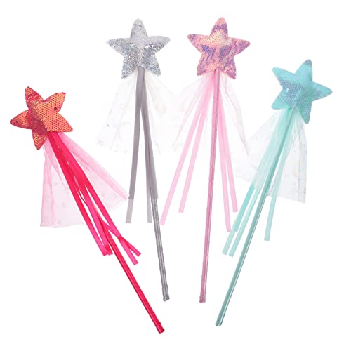 TOBBOMEY 4 Stück Pentagramm-Fee-Zauberstab Spielzeug für Kinder und Mädchen Prinzessin Zauberstab Fairy Wand Party deko Kinder Bühnen-Performance-Requisite Zauberstäbe der Engelsfee Stoff von TOBBOMEY