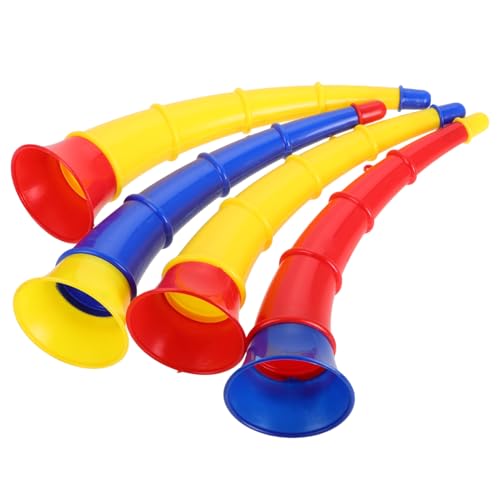 TOBBOMEY Kunststoff Trompete Spielzeug 4er Set Jungen und Mädchen Trompete Spielzeug Design Kindergarten Musikinstrument von TOBBOMEY