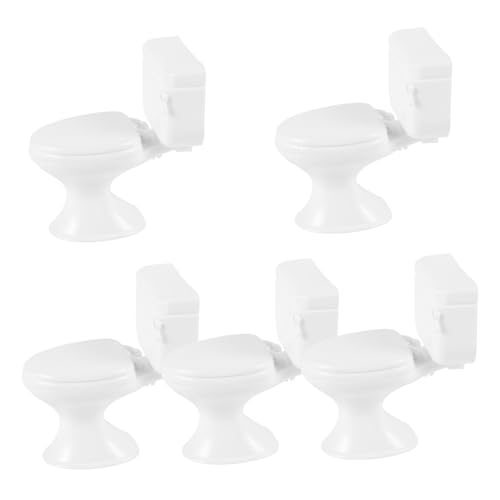 TOBBOMEY 5St Toilettenmodell Miniaturen tragbares Töpfchen Puppenhausmöbel puppenhaus Toilette Puppenhaus-Toilette Mini-Basteldekore dekoratives Mini-Modell Abs Weiß von TOBBOMEY