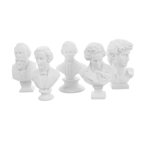 TOBBOMEY 5st Puppenhaus-gipsstatue Komponist Büste Skulptur Büste Skulpturen Porträtskizzenfiguren Michelangelo David Büste Statuette Mini-büste Mini-Musiker-Figur Ornament Weiß von TOBBOMEY