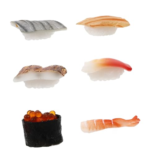 TOBBOMEY 6 Stück Simulations Sushi Spielzeug Lebensechtes Lebensmittelmodell Realistisches Sushi Lebensmittelmodell Restaurant Display Requisite Künstliches Sushi Dekor Gefälschtes von TOBBOMEY