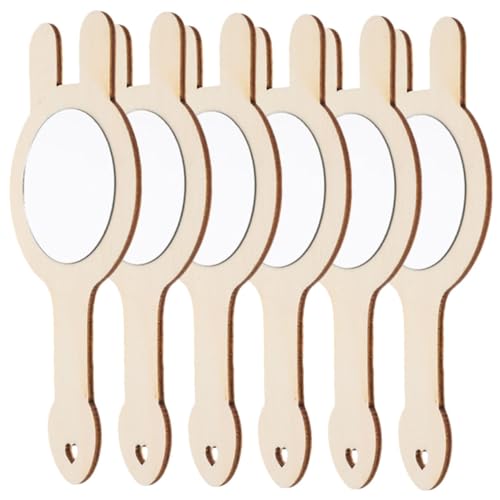 TOBBOMEY 6St Holzspiegel unfertiger Griffspiegel unfertiges Spiegelspielzeug Handspiegel Kinder bastelset basteln für Kinder Spiegelspielzeug aus Holz dekorativer Mini-Spiegel hölzern Khaki von TOBBOMEY