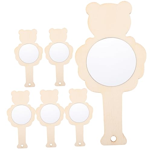 TOBBOMEY 6st Holzspiegel Kinderspiegel Spielzeug Für Kinder Dekorativer Mini-Spiegel Persönliche Spiegel Schminkspiegel Kinderaccessoire Spiegel Selbst Bemalen DIY-Kinder Hölzern Khaki von TOBBOMEY