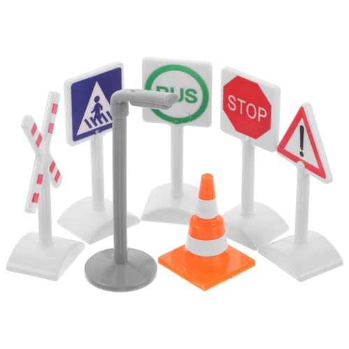 TOBBOMEY 7-teiliges Straßenschild-spielset, Miniatur-verkehrsschilder Für Kinder, Straßensignal, Verkehrsspielzeug Für Kinder, Die Barrikade-Spielzeug Spielen, Straßenband, von TOBBOMEY