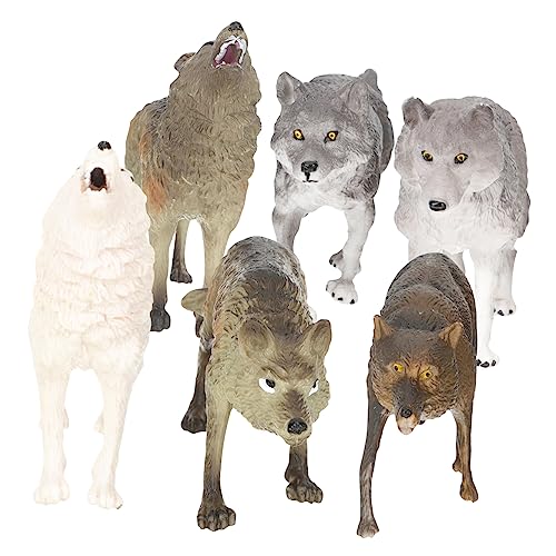 TOBBOMEY 7Er Packung Modell Kleintierfigur Spielzeug Kinder Spielender Wolf Spielzeugfiguren Kinder Babyanzüge Realistischer Polarwolf Polarwolf Sammelfigur Kinderspielzeug Bauchmuskeln von TOBBOMEY