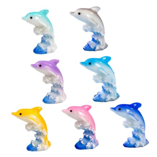 TOBBOMEY 7st Mikrolandschaft Delphin Figur Kleines Meerestier Fisch Aquarium Delphin Delphin-Ornament Koralle -Miniatur Delphin-Modelle Schwimmbad Mini- Auto Bunte Delfine Harz von TOBBOMEY