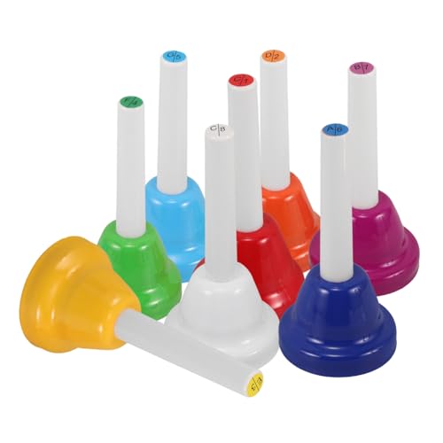 TOBBOMEY 8-teiliges Handglocken-Set, Bunt, 8 Noten, Diatonische Metall-musikglocken, Schlaginstrumentenglocken, Musikalische Handglocken Für Festival, Musikunterricht, Kirche, Chor, von TOBBOMEY