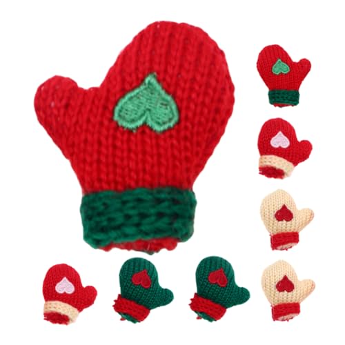 TOBBOMEY 8St Puppenhaus-Wollhandschuhe Weihnachtspuppenzubehör Weihnachtsmann-Minihandschuhe Mini Handschuhe Weihnachten Bastelmaterial Weihnachten Mini-Weihnachtsbaumschmuck Plüsch von TOBBOMEY