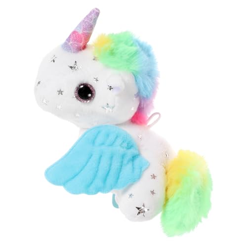 TOBBOMEY Bunter Einhorn-puppenanhänger Plüschspielzeug Schwanzwedelnde Puppe Ziehen Tierpuppenanhänger Schöne Puppe in Einhornform Plüschpuppe Kleine Einhornförmige Puppe Weiß Pp Baumwolle von TOBBOMEY