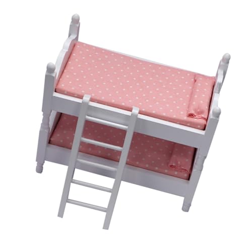 TOBBOMEY Etagenbett für Puppen Puppenhausbett Bettpuppen-Minimodelle Puppenhaus-Hochbett Spielzeug puppenbett etagenbett puppenbetten Mini-Hausmöbel Puppenhausmöbel Requisiten hölzern Rosa von TOBBOMEY