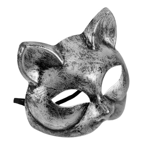 TOBBOMEY Halloween-maske Maskerade Katzenmaske Tier-cosplay-maske Zarte Partymaske Maskerademaske Für Partys Tiermasken-requisite Tiermasken Für Erwachsene Tierische Maske Silver Plastik von TOBBOMEY